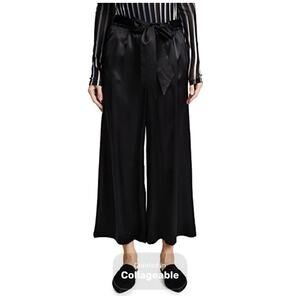 Frame Wide-leg Cropped Easy 100% Silk Pants In Black Noir Size Medium Tie Waist